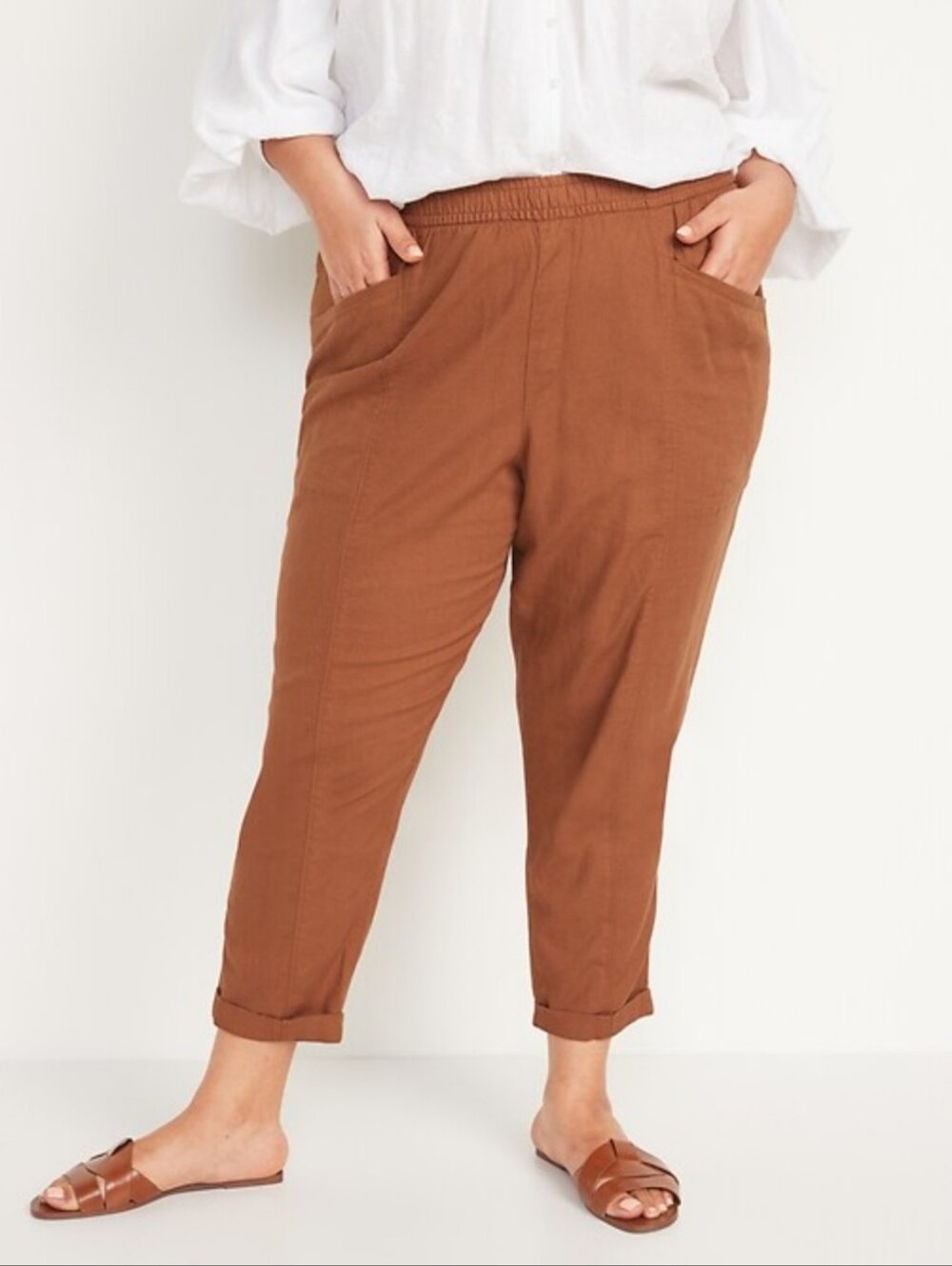 Old Navy Womens Sisal Brown High Waisted Cropped Linen Blend Pants Size Small